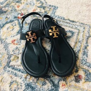 Black Leather Tory Burch Sandals